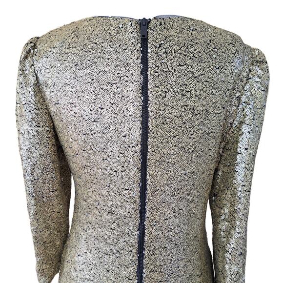 DKNY Gold Sequin Cocktail Party Dress Size 10 Sheath 3/4 Sleeve - Picture 5 of 9